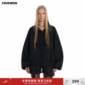 IMXS拼接豹纹翻领皮领pu皮衣宽松中性风夹克外套早秋2025年新款