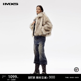 大翻领上衣女 加厚保暖宽松新款 IMXS短款 长毛毛外套秋冬季