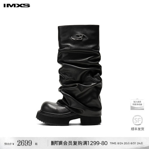 IMXS粗跟显瘦时装靴增高时髦中筒德比裤管靴秋冬2025年新款