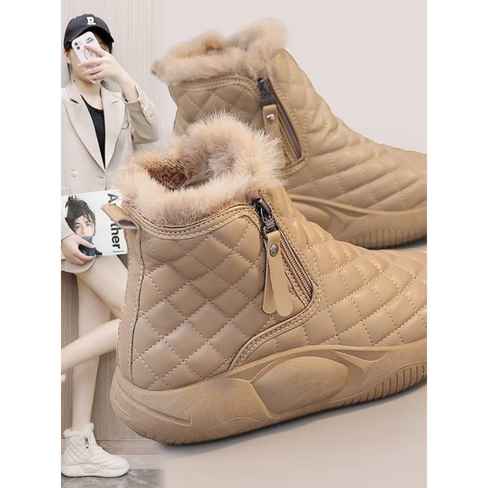 皮毛一体雪地靴女冬款加绒加厚2024新款保暖大棉鞋防滑东北短棉靴