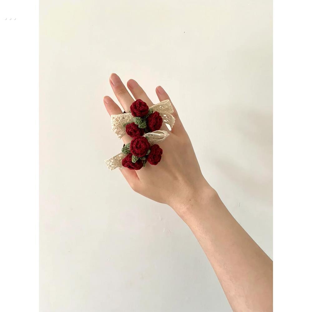 玫瑰花头绳花朵发圈高级感绑头发扎头绳辫子小众皮筋头饰女神节礼
