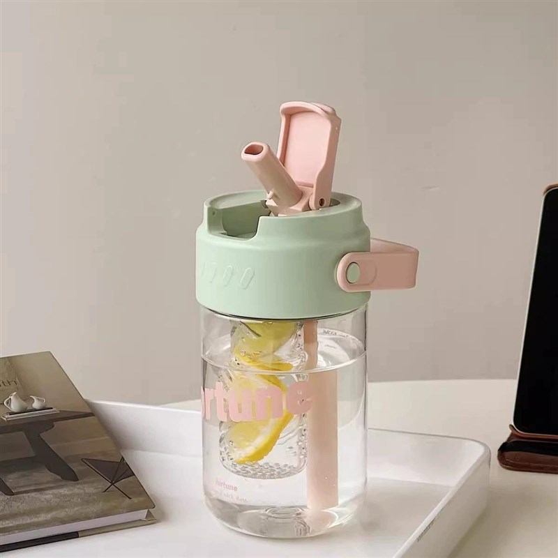 水杯带吸管带茶隔女生高颜值果茶杯有刻度便携防摔大容量塑料杯子