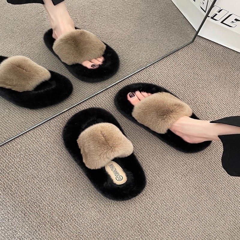 网红毛毛拖鞋女外穿秋冬时尚孕妇懒人办公室内厚底高级感毛绒棉拖