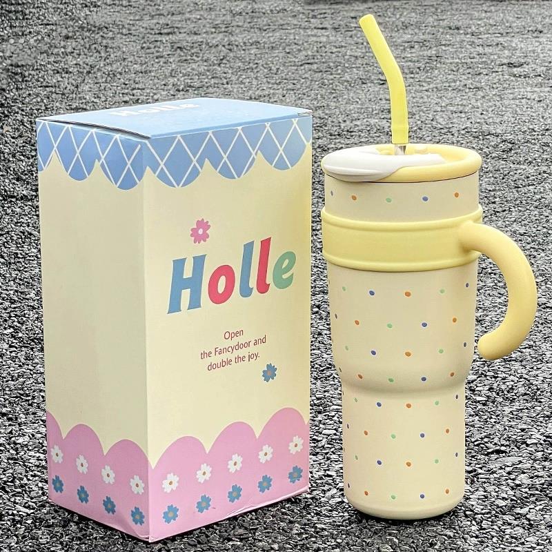 保温杯大容量巨无霸水杯保冷波点冰霸杯吸管2024新款杯子女高颜值