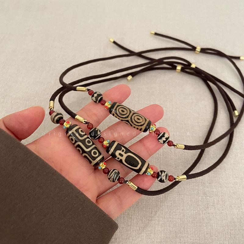 天珠项炼民族风藏式小众设计感男女情侣九眼六眼财神新中式覆古