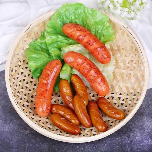 仿真香肠模型假火腿肠烤肠腊肠瘦肉菜品食物拍摄道具摆盘儿童菜叶