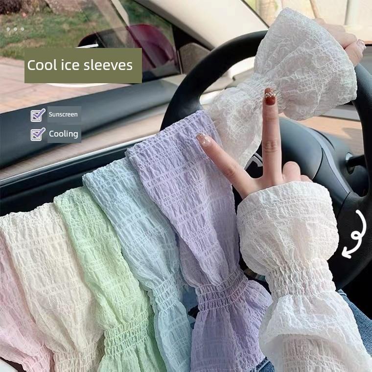 防晒冰丝绸袖女子夏季2024新手套防紫外线袖驾驶和自行车蕾丝冰袖