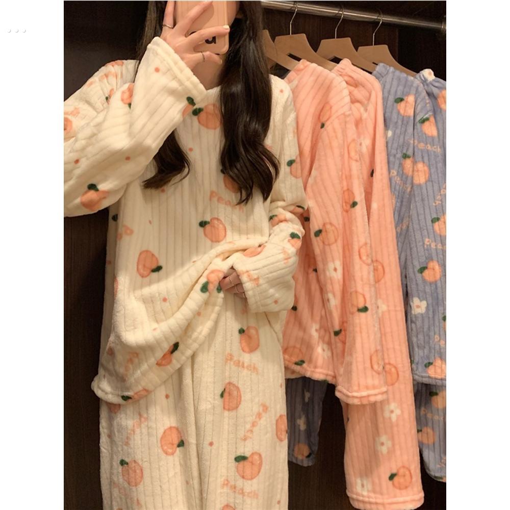 可外穿睡衣秋冬款女珊瑚绒居家居服套装2024新款加绒加厚可爱冬天