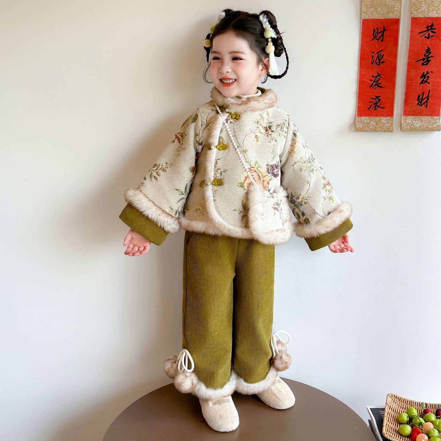 女童加绒拜年服冬季中国风古装汉服儿童唐装套装新中式加厚新年装