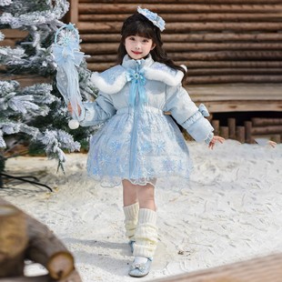 女童甜美网纱加厚艾莎公主羽绒服2025冬装新款女孩洋气白鸭绒外套