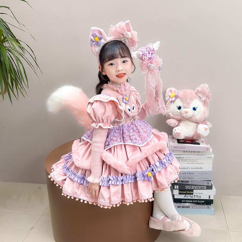 洛丽塔女童公主裙秋冬款毛衣连衣裙儿童玲娜贝尔冬季女孩生日裙子