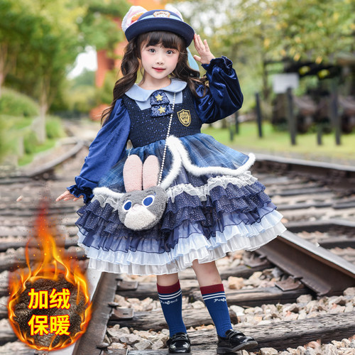 兔子警官衣服儿童加绒冬季连衣裙朱迪女童秋冬装宝宝洛丽塔公主裙