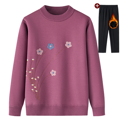 2025秋装新款奶奶加绒毛衣套头外套中老年女衣服妈妈冬装保暖上衣