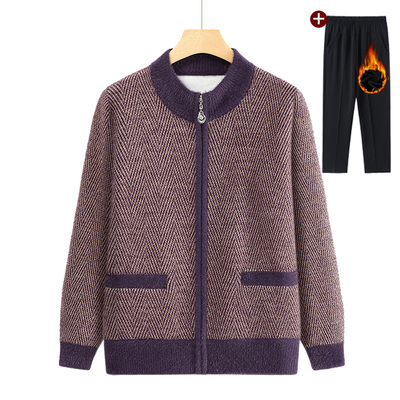 冬装2025新款奶奶加绒毛衣中老年人外套女针织衫加厚妈妈保暖衣服
