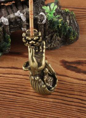 仿古黄铜佛手托莲倒流烟线香插黄铜坐佛释迦牟尼禅意茶道盖置摆件