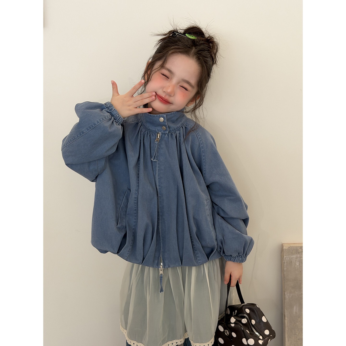 女童韩版蓝色立领防风冲锋衣