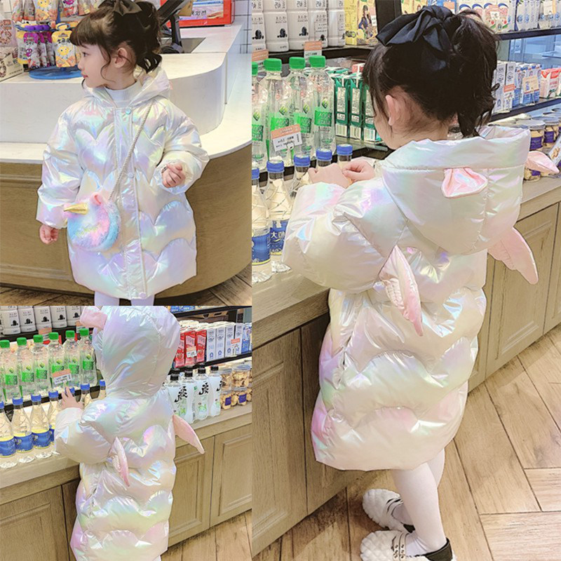 白鸭绒炫彩儿女童羽绒服2025新款中长款秋冬季装加厚过膝免洗宝宝