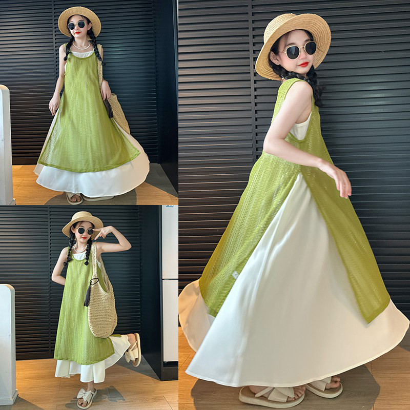 女童2026夏季洋气吊带裙套装