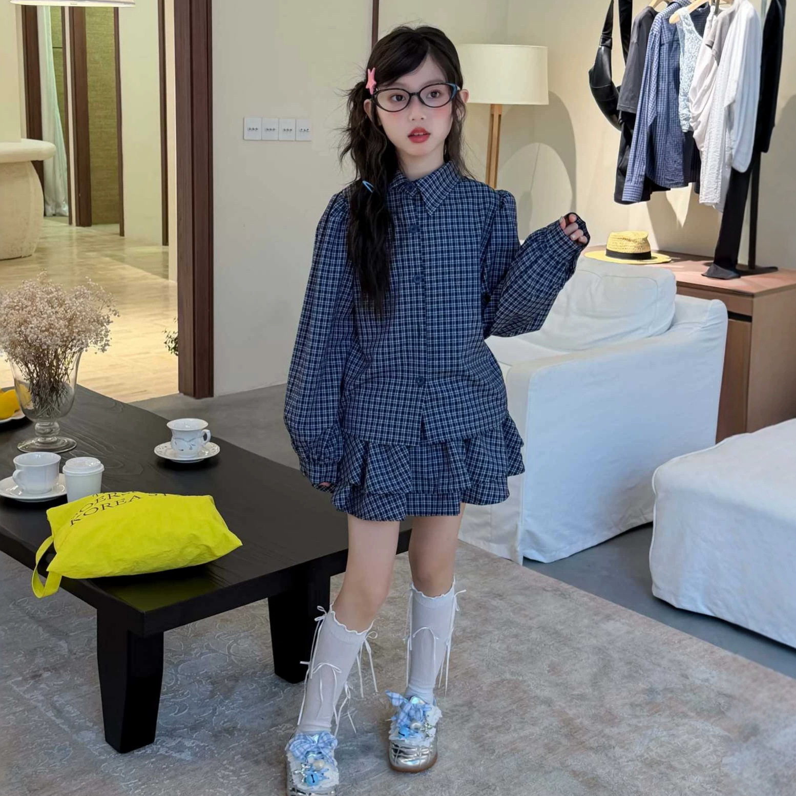 女童秋季韩版衬衫短裙两件套