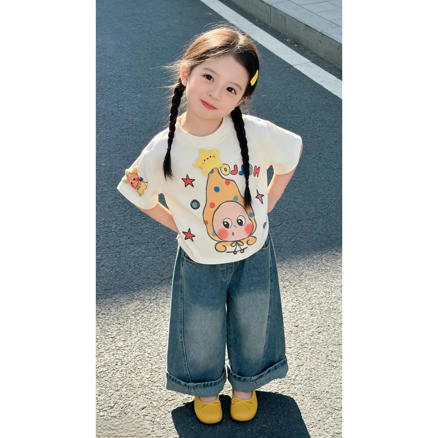 韩版女童夏季卡通薄款短袖T恤
