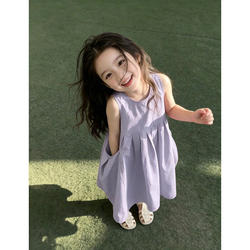 韩系女童夏季薄款紫色背心裙
