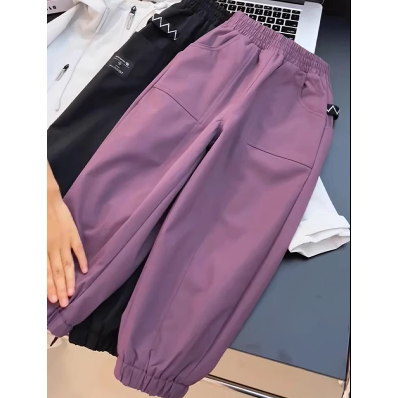 女童加绒裤子秋冬款2025新款儿童冲锋裤大童工装裤加厚束脚运动裤