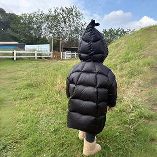 儿童羽绒服男女童宝宝90白鹅绒服冬季中长款北欧精灵帽2025新款潮