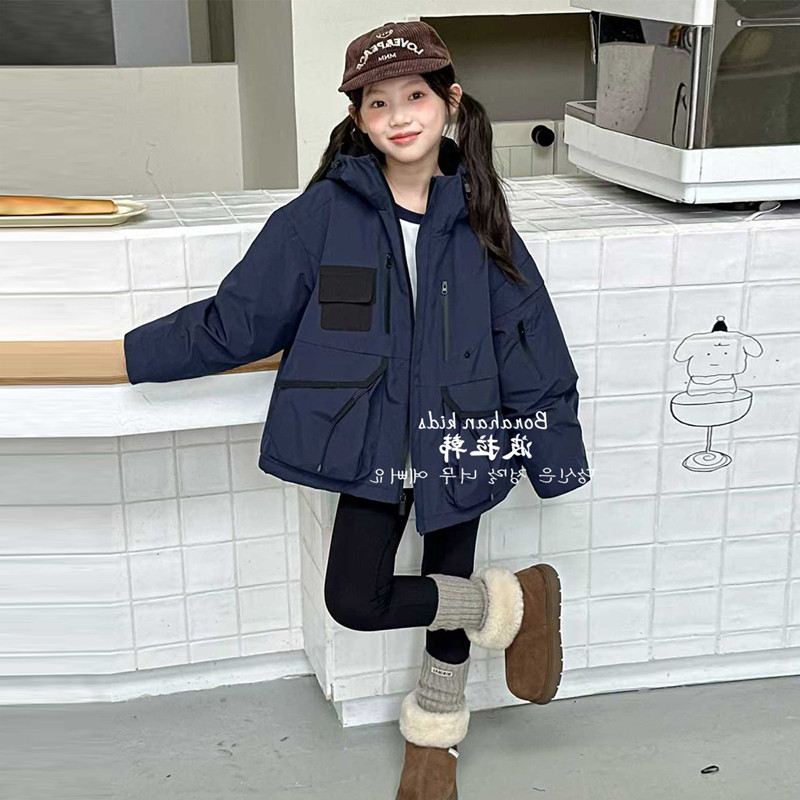 韩国女童加棉外套2025冬新款儿童洋气冲锋衣中大童百搭夹克衫棉衣