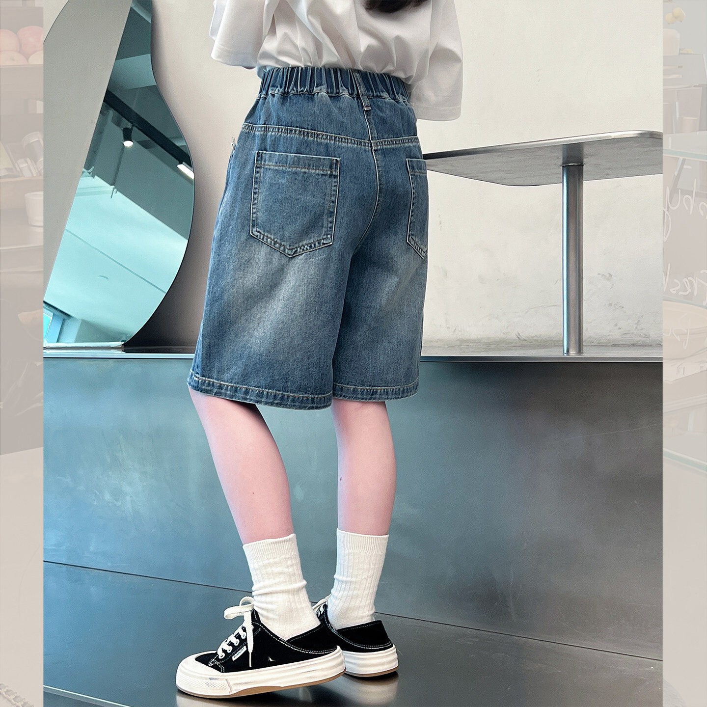 女童复古牛仔五分裤夏季透气