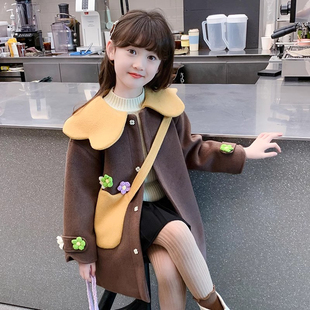 女童外套秋冬款2025新款儿童秋装洋气时髦毛呢大衣中长款女孩风衣