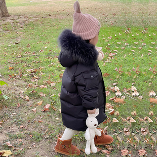 儿童羽绒服中长款加厚男女童宝宝90白鹅绒大毛领三防2025新款洋气