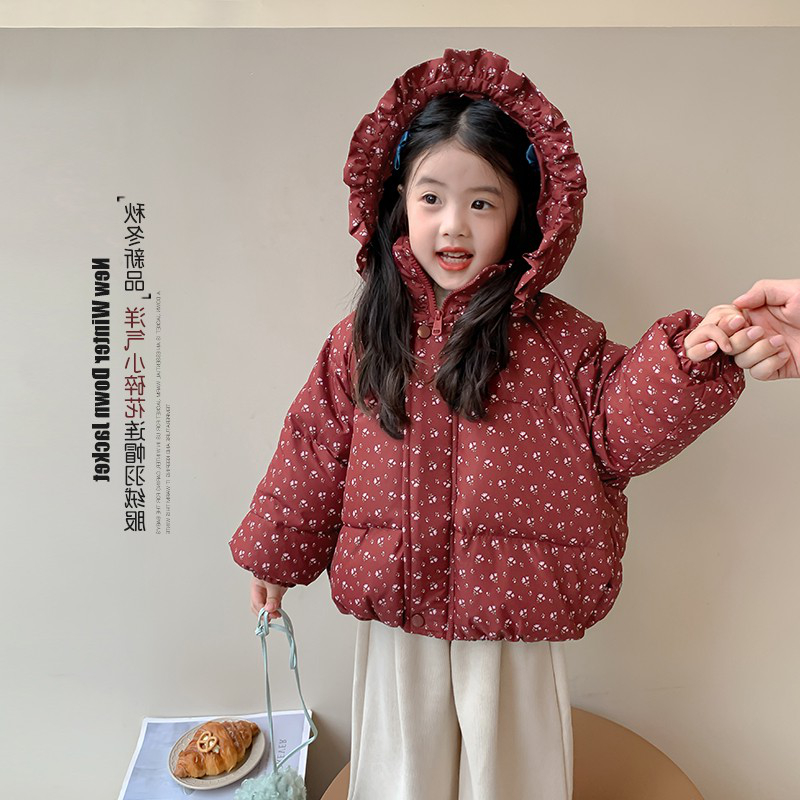 女童羽绒服2025新款冬装新年衣服儿童加厚碎花面包服冬季保暖外套