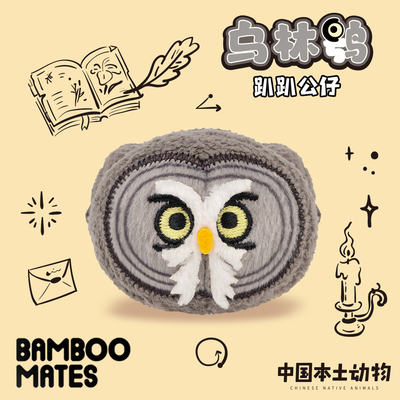BAMBOOMATES中国本土动物乌林鸮大脸猫夜猫子猫头鹰毛绒趴趴公仔