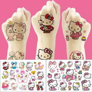 20张KT猫纹身贴纸儿童卡通水转印贴小女孩可爱玩具贴贴纸安全防水