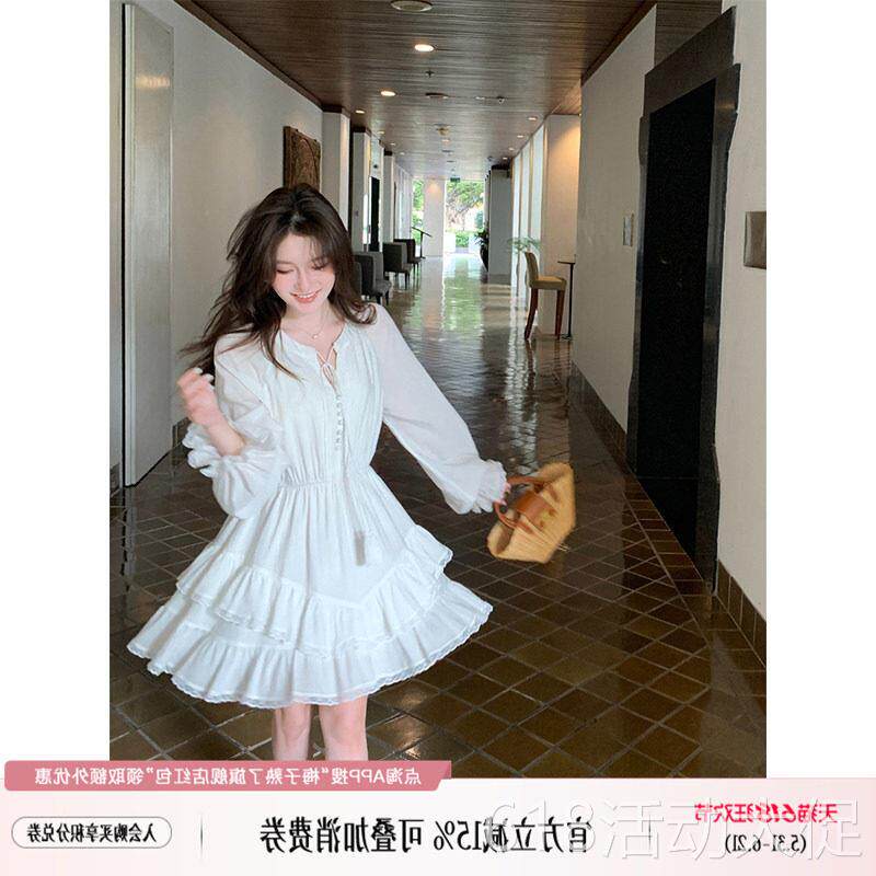 梅子熟了「伊罗拉」少女灵动花瓣小白裙花边重磅双层荷叶摆连衣裙