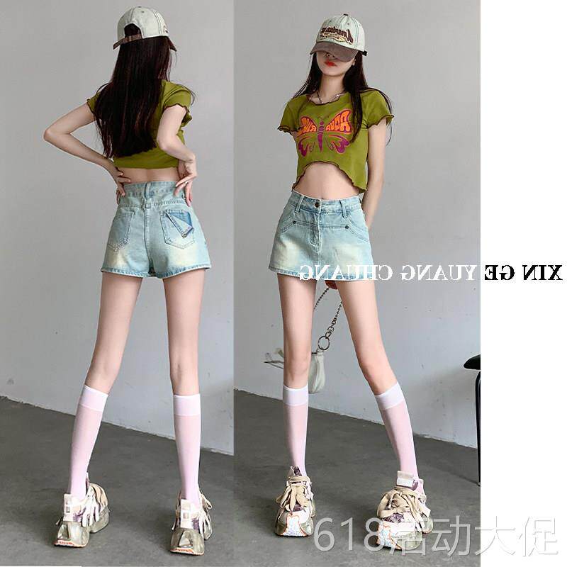 美式浅色高腰a字牛仔半身短裙女夏季新款小个子辣妹短裤包臀裙裤