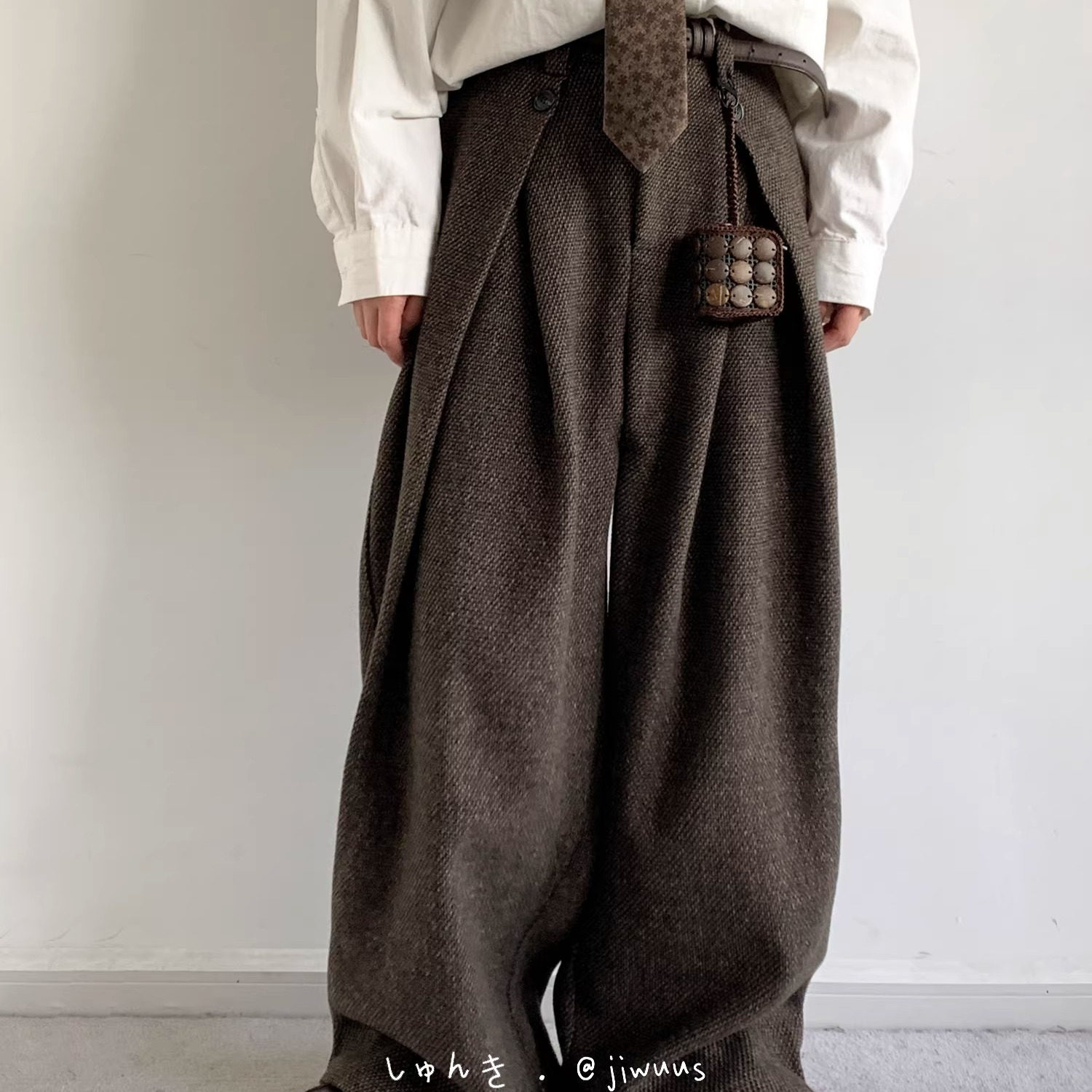 老钱风简约A字打褶呢料休闲裤男女冬季美拉德加厚松阔腿休闲裤潮,男装,休闲裤,淘宝优惠券,粉丝福利购,淘宝优惠卷