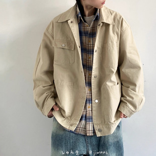 日系复古城市猎装夹克外套男女春秋纯色中性宽松休闲百搭廓形衬衫