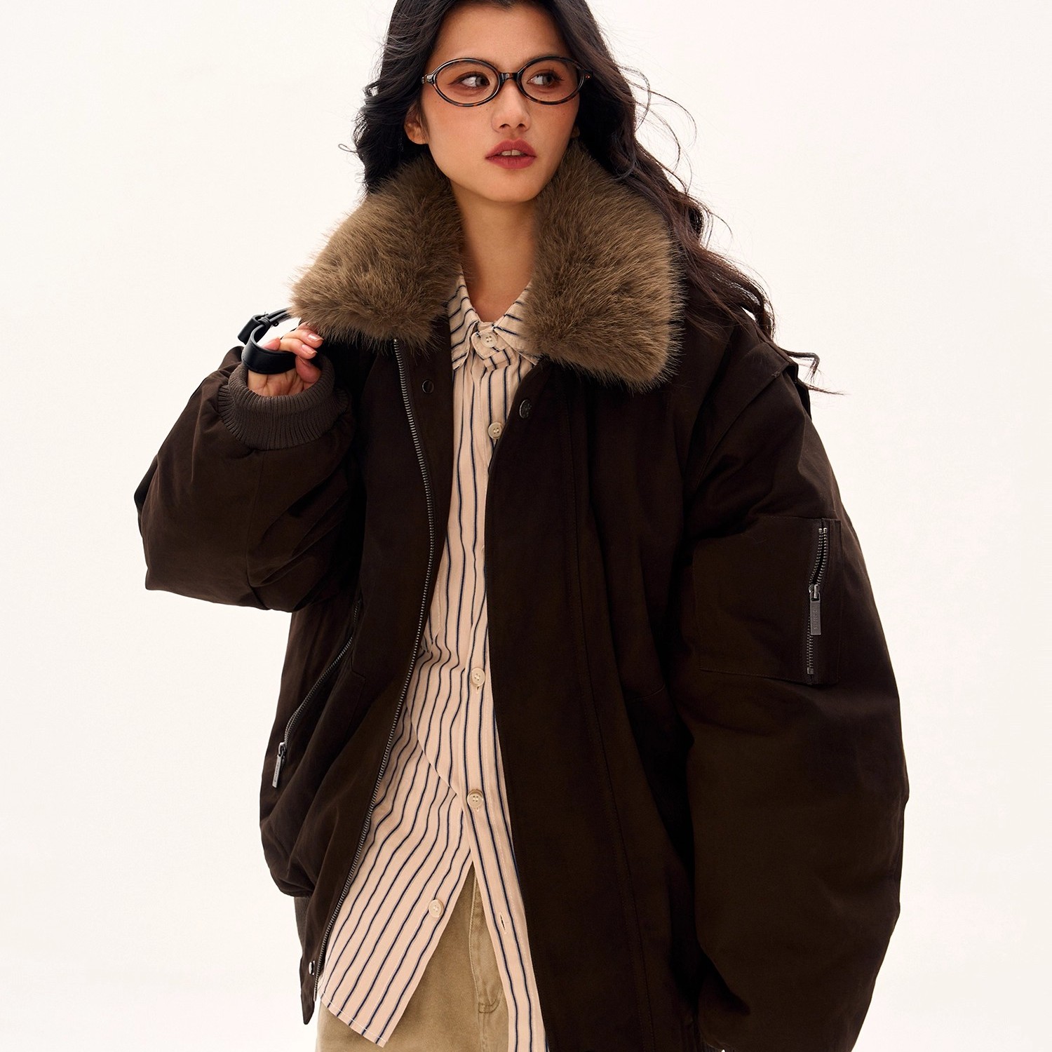 美式复古加绒加厚工装派克服外套