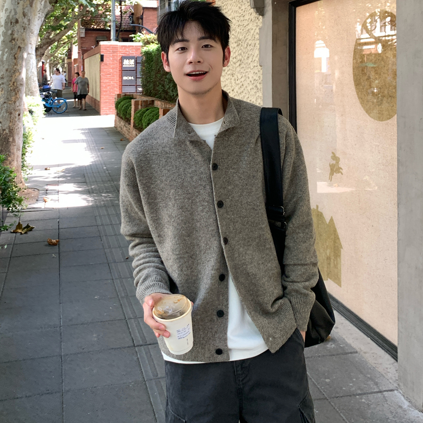 极简风半高领开衫毛衣男女秋冬