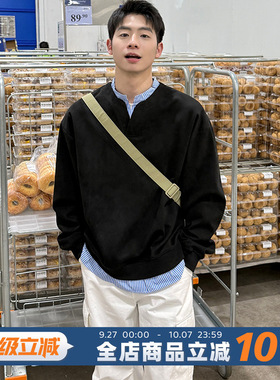日系黑色假两件长袖卫衣男女2025新款春秋季宽松套头上衣休闲衬衫