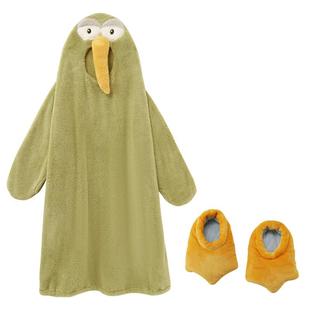 奇异鸟睡衣可外穿搞笑抽象傻鸟连帽睡袍冬季加厚珊瑚绒情侣家居服