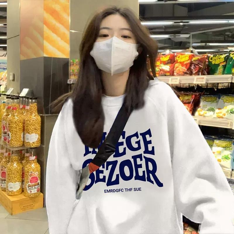 感潮流圆领卫衣2025新款女oversize小众高街潮牌ins上衣长袖