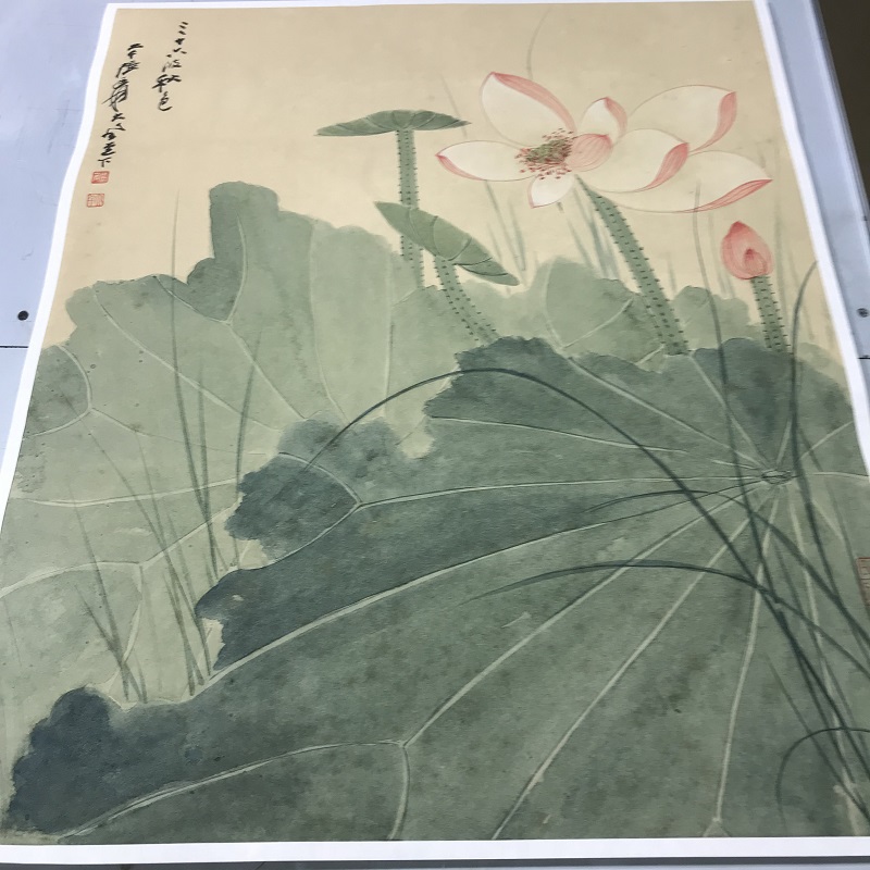 1:1张大千荷花图斗方画真迹国画艺术微喷名画喷绘品客厅装饰画图片