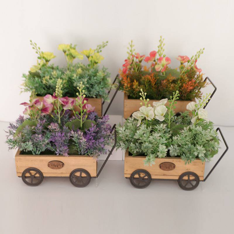 木质小推车仿真花盆栽创意盆景摄影拍照道具室内卧室装饰品