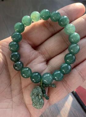 Natural Jadeite Round Bead Bracelet Jadeite Pixiu Jade00