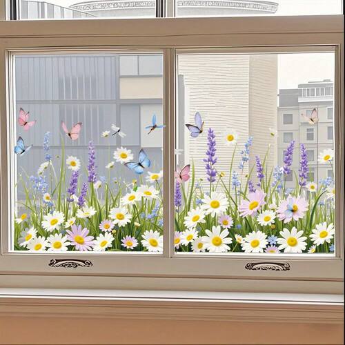Fresh Daisy and Butterfly Wall Electrostatic Adsorption Stic