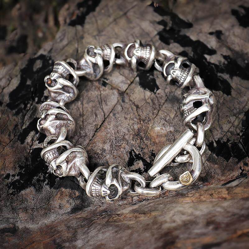 new design takayama long motorcycle skull silver bracelet do