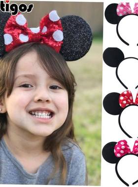 Christmas Ears Headband Hairband Pink Sequin Hair Clips Bows