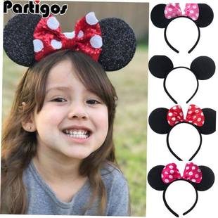 Christmas Ears Headband Hairband Pink Sequin Hair Clips Bows